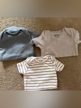 Carter's Neutral Short-Sleeve Ribbed & Striped Tees - Gray, Cream, Brown